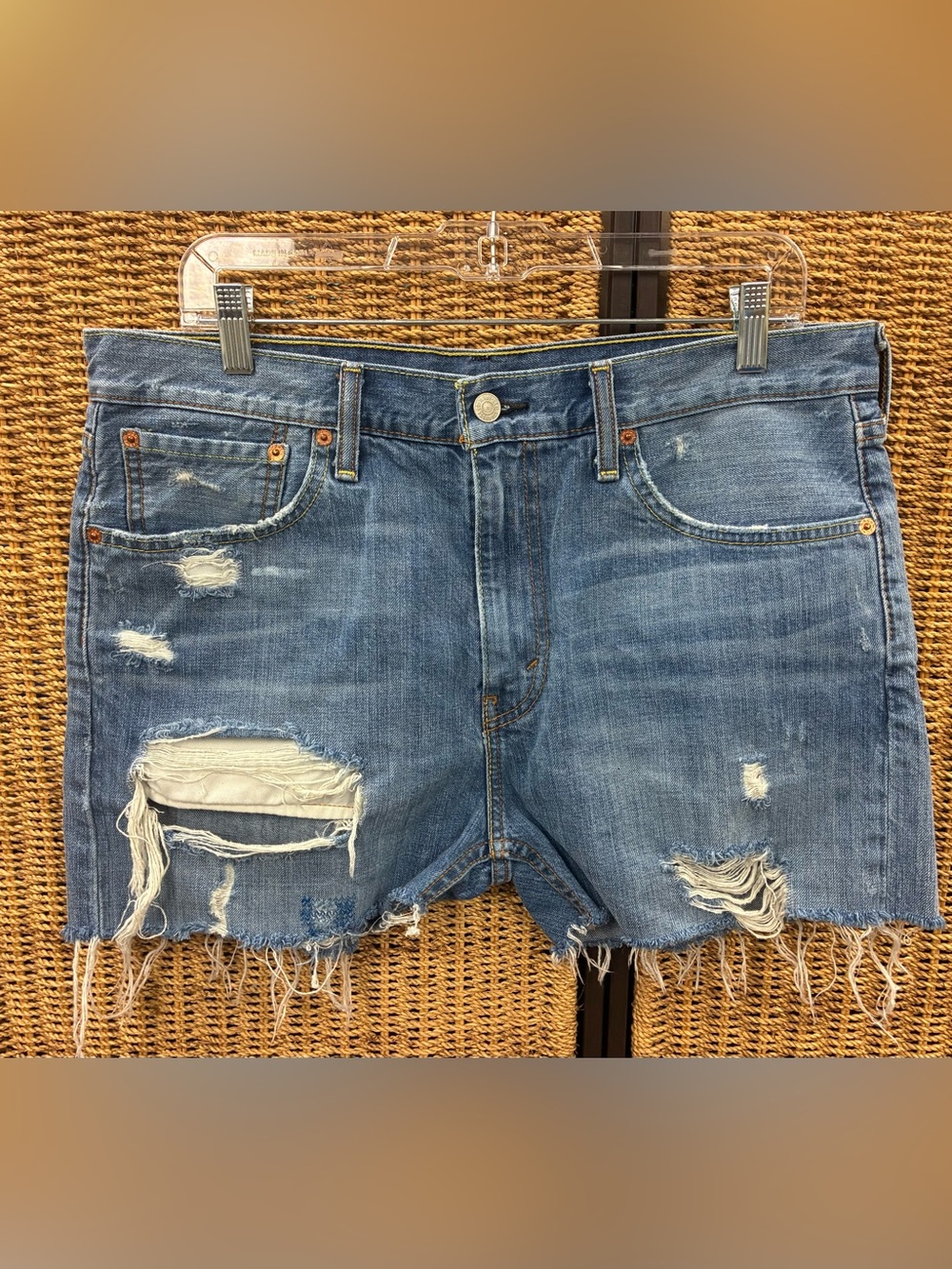 Levi’s 511 Distressed Cutoff Denim Shorts W33 Raw Hem Festival Jean Shorts